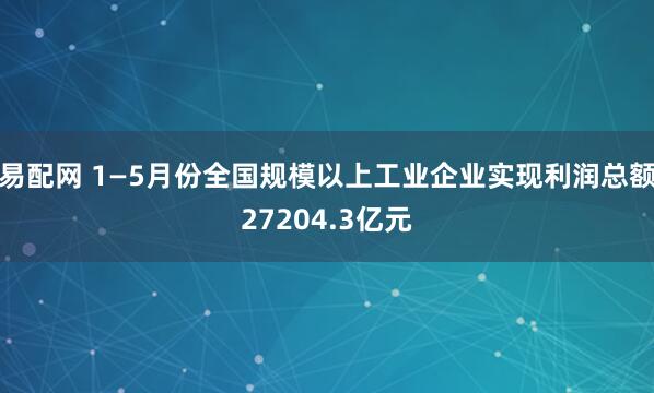 易配网 1—5月份全国规模以上工业企业实现利润总额27204.3亿元